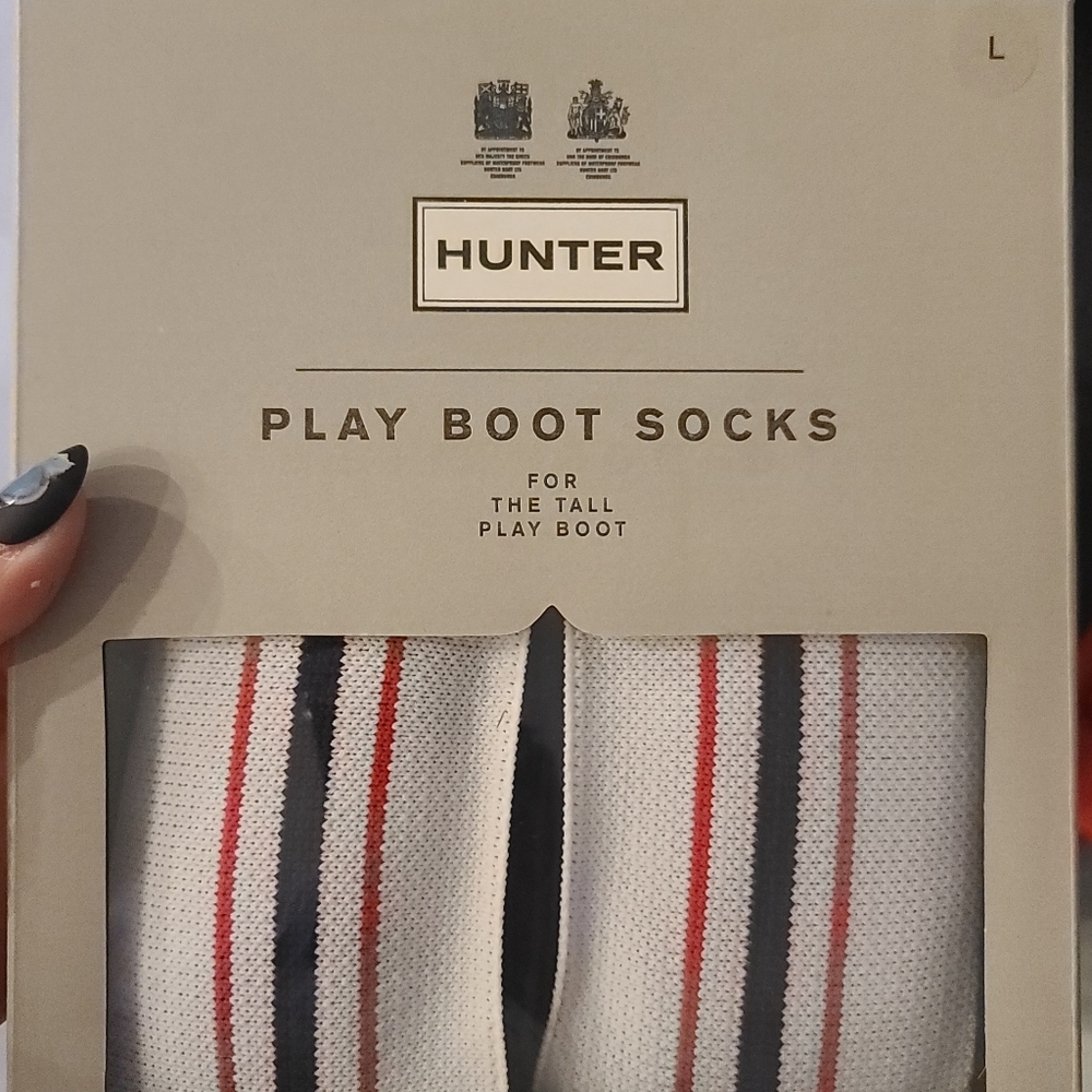 Hunter play black white and red stripe  tall boot socks  a - Picture 3 of 3